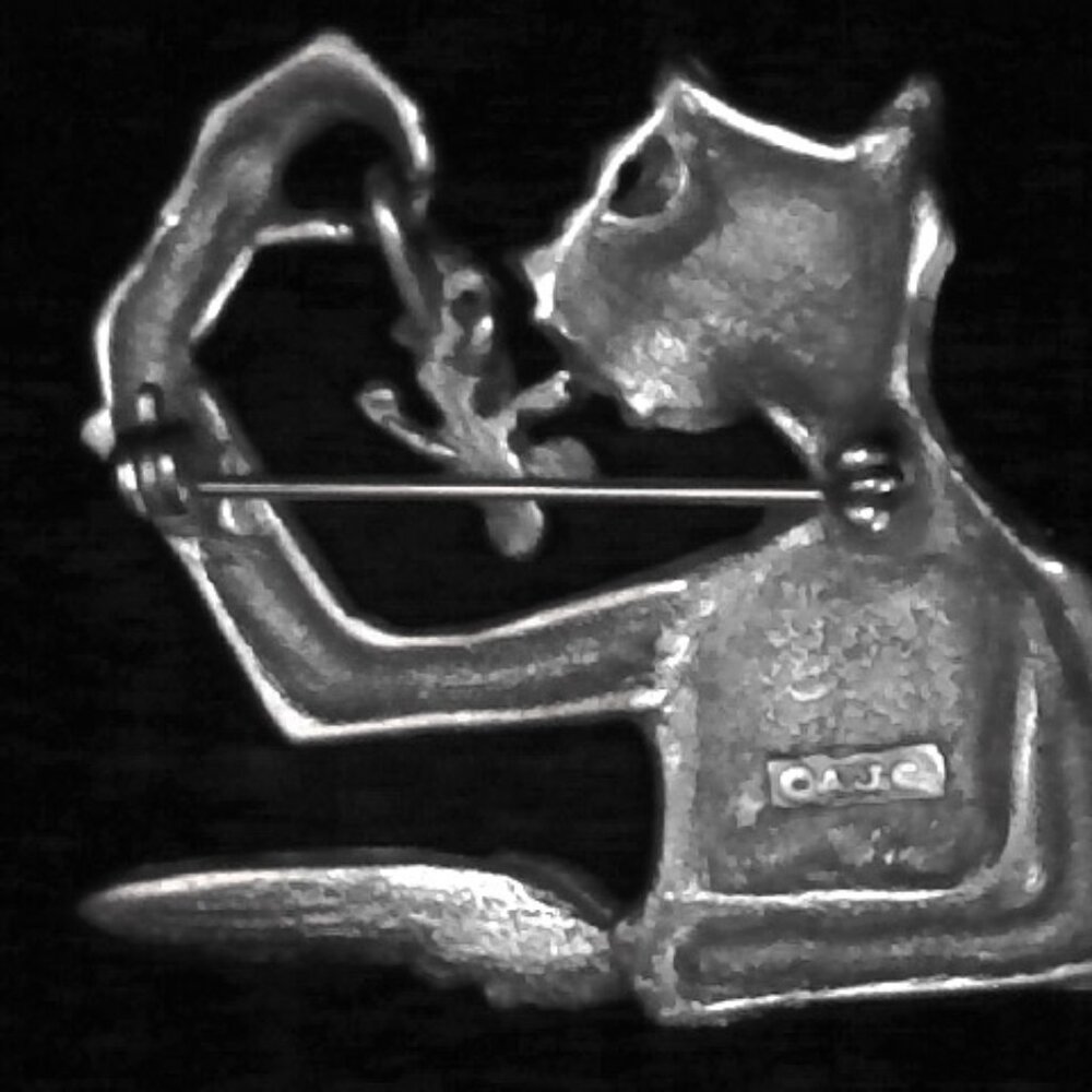 Signed Ajc Cat In Suit With Mouse Brooch - Joct1 - image 3